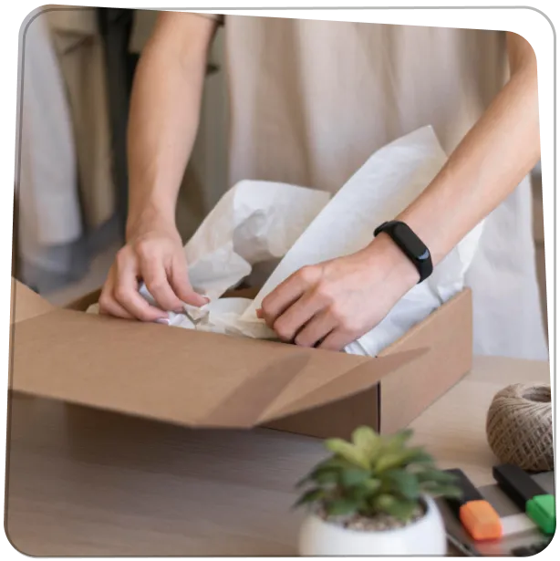 Anyuka a gondosan csomagolt rajzokat helyez Rajzkönyv kartondobozba.